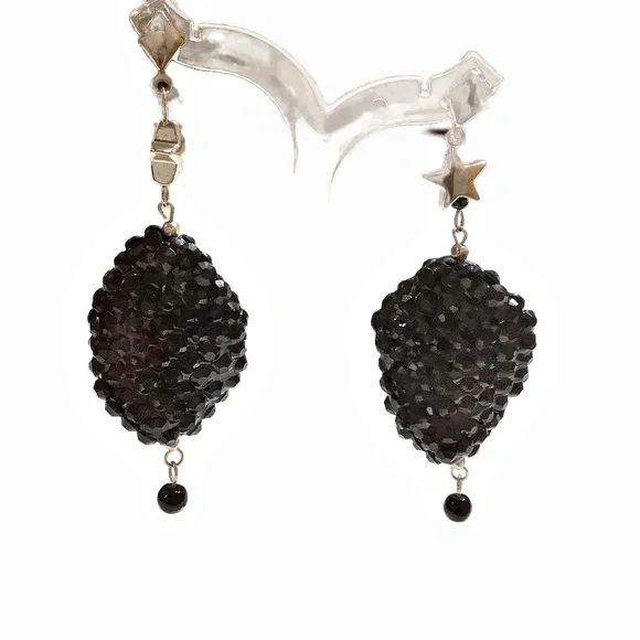 KVITKA CREATIONS Starry Night Black Beaded Stud Earrings - Picture 2 of 6